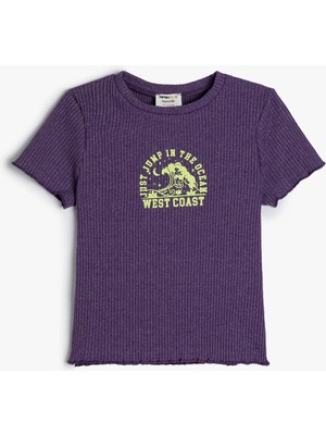 Koton Tişört Slogan Baskılı Ribanalı Kısa Kollu Bisiklet Yaka