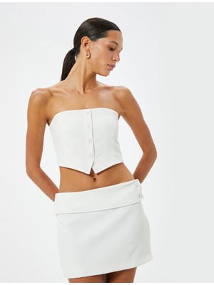 Koton Crop Straplez Üst Keten Karışımlı Düğme Detaylı