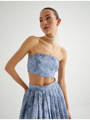 Koton Crop Straplez Üst Çiçekli Fistolu Slim Fit
