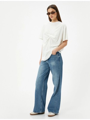 Koton Düğüm Detaylı Tişört Kısa Kollu Bisiklet Yaka Uzun Rahat Kalıp