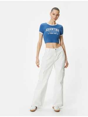 Koton Argentina Crop Tişört Biyeli Baskılı Kısa Kollu Bisiklet Yaka Pamuklu