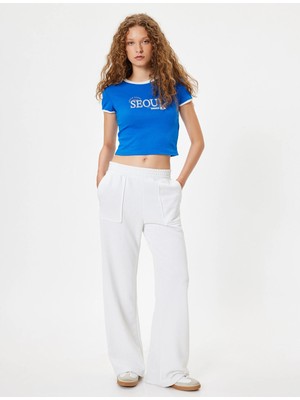 Koton Slogan Baskılı Tişört Bisiklet Yaka Biyeli Kısa Kollu Slim Fit