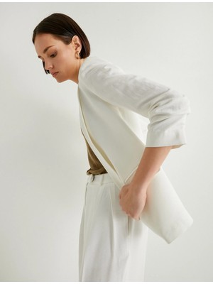 Koton Blazer Ceket Drapeli Kollu Cepli Viskon Keten Karışımlı Standart Kesim 4SAK50131PW