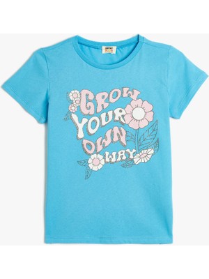 Koton Tişört Kısa Kollu Slogan Baskılı Pamuklu