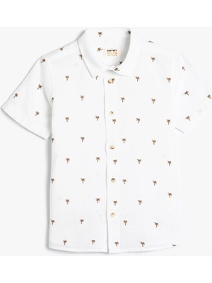 Koton Kısa Kollu Gömlek Palmiye Baskılı Klasik Yaka Pamuklu