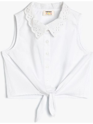 Koton Crop Gömlek Güpür Yaka Bağlamalı Kolsuz Pamuklu