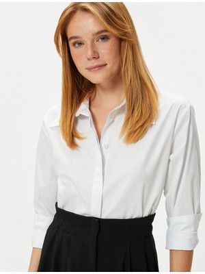 Koton Crop Gömlek Uzun Kollu Manşet Yaka Pamuklu