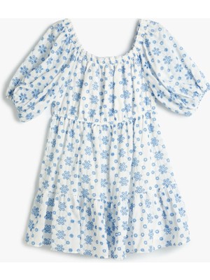 Koton Mini Fisto Elbise Kısa Balon Kol Pamuklu Omzu Açık