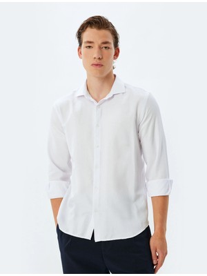 Koton Klasik Gömlek Uzun Kollu Yarım Italyan Yaka Pamuk Karışımlı