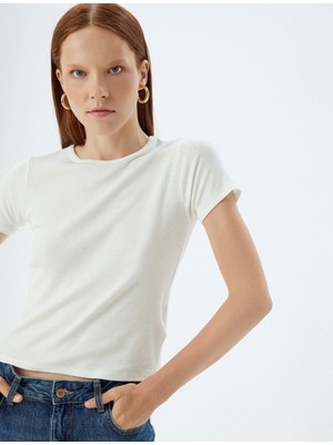 Koton Fitilli Tişört Kısa Kollu Bisiklet Yaka Viskon Kumaş