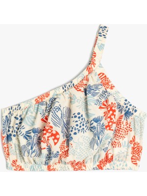 Koton Crop Bluz Tek Omuzlu Beli Lastikli Viskon Kumaş