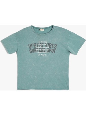 Koton Tişört Slogan Baskılı Kısa Kollu Bisiklet Yaka