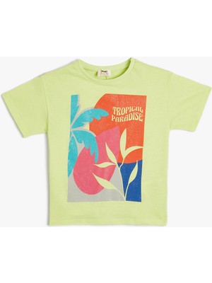 Koton Tişört Yaz Temalı Kısa Kollu Bisiklet Yaka Pamuklu