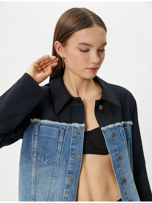 Koton Kot Ceket Çift Kumaş Kullanımlı Renk Kontrastlı Cepli Düğmeli Rahat Kalıp