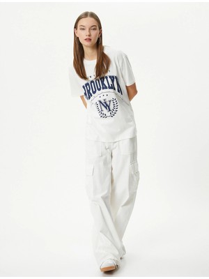 Koton Kolej Tişört Baskılı Kısa Kollu Bisiklet Yaka Pamuklu