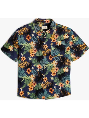 Koton Viskoz Gömlek Çiçekli Kısa Kollu Tek Cepli