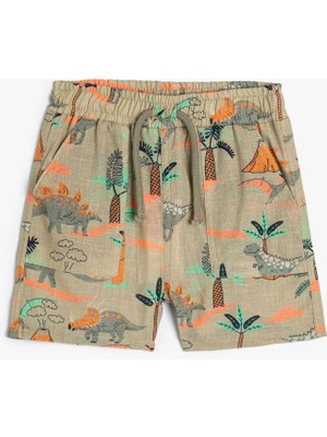 Koton Şort Dinozor Baskılı Beli Lastikli Cepli