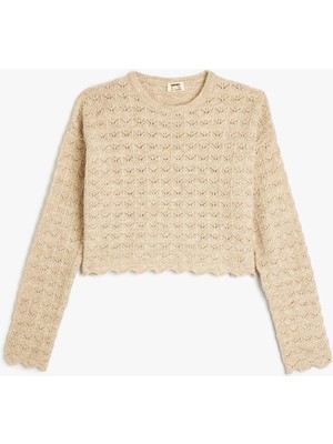 Koton Basic Triko Kazak Ajurlu Yuvarlak Yaka Uzun Kollu