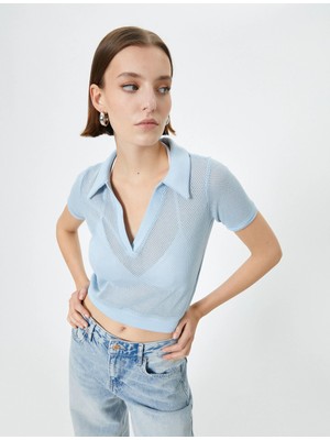 Koton Crop File Tişört Polo Yaka Kısa Kollu