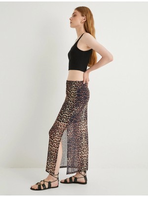 Koton Leopar Desenli Tül Etek Maksi Boy Astarlı