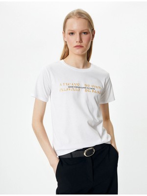 Koton 4Sak50064Ek 000 Beyaz Kadın Jersey Kısa Kollu T-Shırt