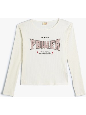 Koton Tişört Uzun Kollu Bisiklet Yak Slogan Baskılı Kaşkorse