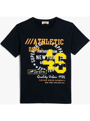 Koton Tişört Kısa Kollu Spor Temalı Bisiklet Yaka Pamuklu