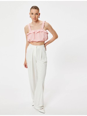 Koton Pötikareli Fırfırlı Büstiyer Kalın Askılı Slim Fit