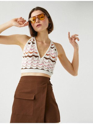 Koton Crop Atlet V Yaka Örgü Detaylı