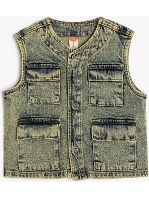 Koton Biker Kot Yelek Kolsuz Kapaklı Cepli