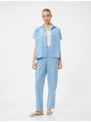 Koton Pamuklu Pijama Altı Düz Paça Beli Lastikli Nakışlı