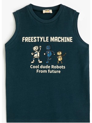 Koton Atlet Robot Baskılı Kolsuz Bisiklet Yaka Pamuklu