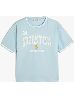 Koton Oversize Tişört Argentina Baskılı Kısa Kollu Bisiklet Yaka