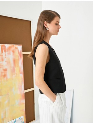 Koton 4Sak20012Uw 999 Sıyah Kadın Blazer Yelek