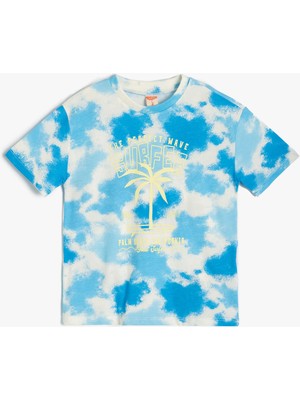 Koton Tişört Palmiye Baskılı Batik Desenli Kısa Kollu Pamuklu