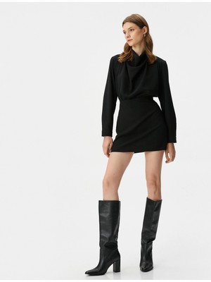 Koton Drape Yaka Elbise Mini Uzun Kollu