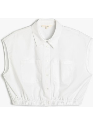 Koton Crop Gömlek Kolsuz Beli Lastikli Cepli Düğmeli