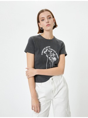 Koton Baskılı Tişört Kısa Kollu Bisiklet Yaka Pamuklu Standart Kesim