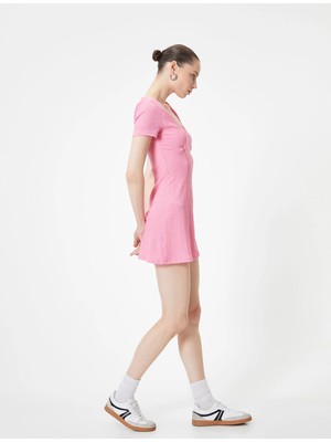 Koton A Kesim Mini Elbise Kısa Kollu Kare Yaka Rahat Kalıp