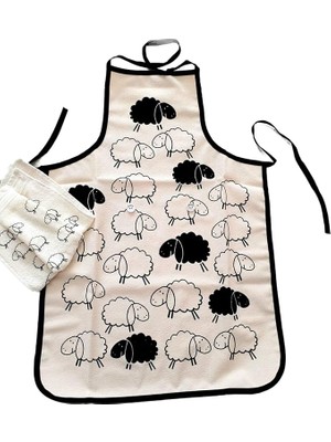 Leaf Shop Önlüğü + El Havlusu Kuzulu Tasarım Doğal Pamuk