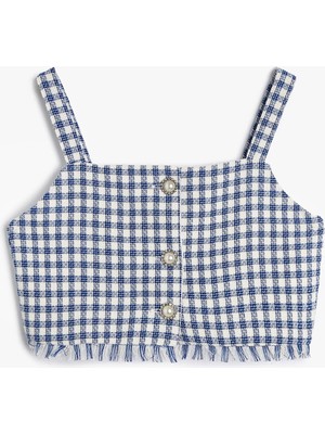 Koton Crop Bluz Askılı Tüvit Çiçek Düğme Detaylı