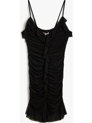 Koton Mini Askılı Fırfırlı Elbise Drapeli Tül Astarlı