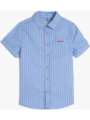 Koton Gömlek Kısa Kollu Tek Cep Detaylı Pamuklu Işleme Detaylı