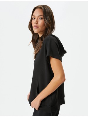 Koton Kapşonlu Sweatshirt Kısa Kollu Kanguru Cepli Viskoz