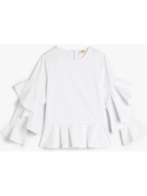 Koton Bluz Uzun Kollu Bisiklet Yaka Fırfır Detaylı