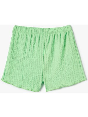 Koton Kız Çocuk Mini Şort Beli Lastikli Hafif Kumaşlı Bürümcük Desenli Günlük Kullanım