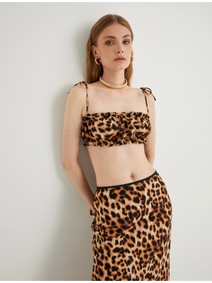 Koton Ince Askılı Crop Atlet Leopar Desenli Viskon Kumaş