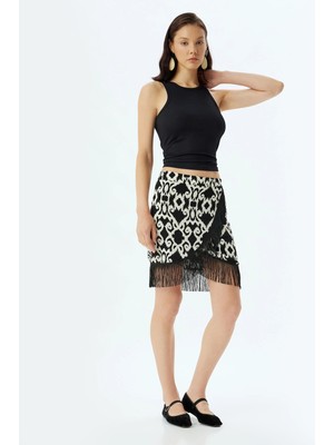 Koton Püsküllü Kruvaze Etek Mini Boy Etnik Desenli Viskon