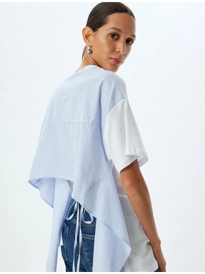 Koton Asimetrik Tişört Kısa Kollu Bisiklet Yaka Rahat Kalıp Pamuklu