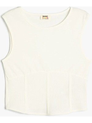 Koton Basic Tişört Kız Çocuk Kolsuz Ekru Renkli Günlük Kullanım İçin Ribana Detaylı